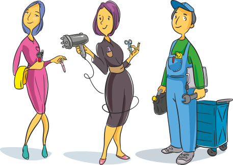 A hairdresser, a beautician and a mechanic — trades that use the cards