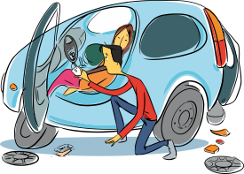 A driver scanning a card next to their car